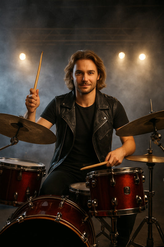 Custom portrait of a drummer in a fantasy style setting