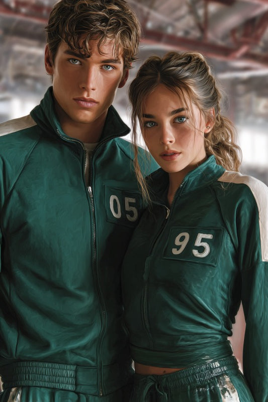 Custom portrait from photo for couples, vertical, Squid Game style