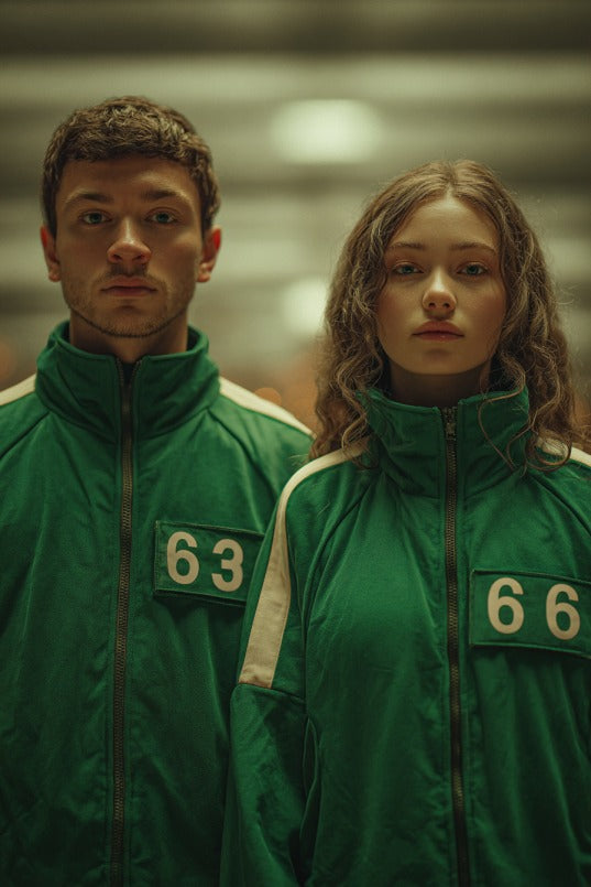 Couple in Squid Game theme custom portrait from photo, vertical style, personalized gifts