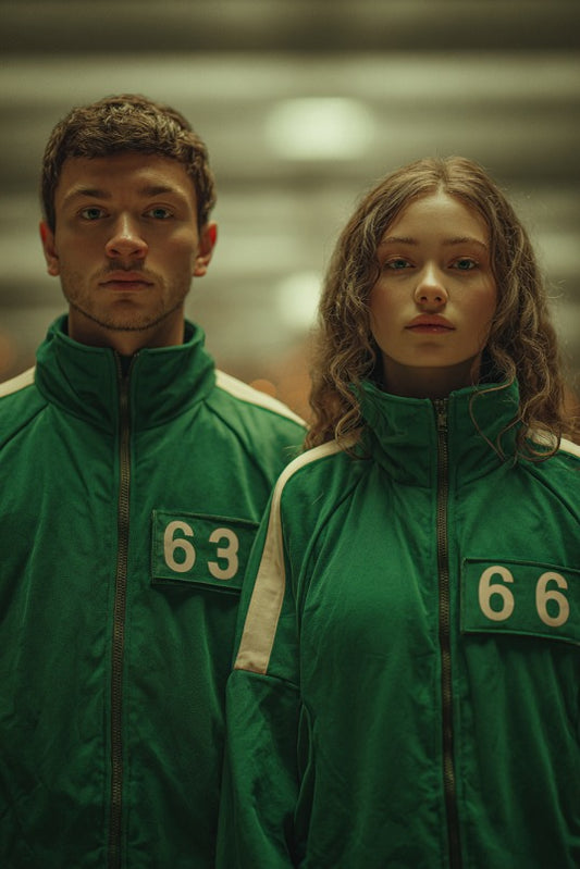 Couple in Squid Game theme custom portrait from photo, vertical style, personalized gifts