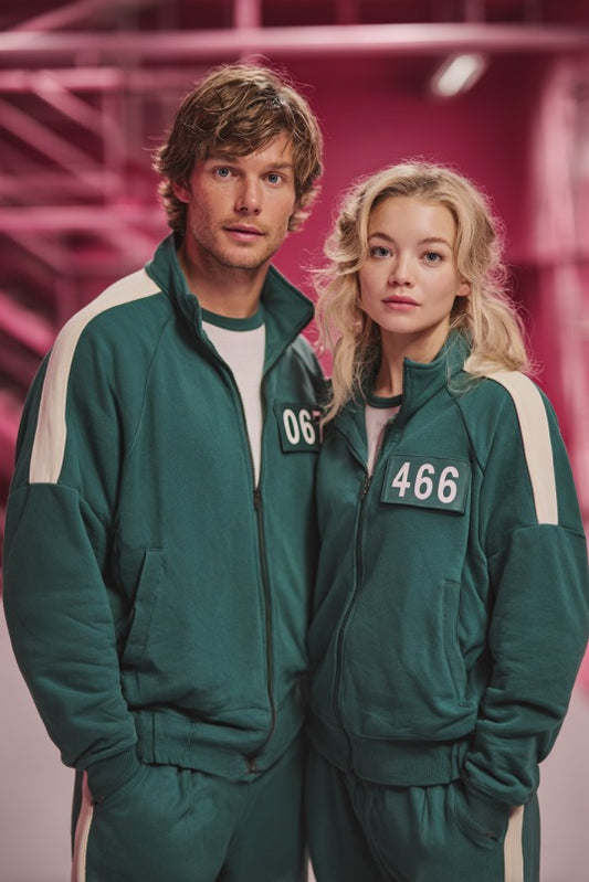 Squid Game couple player custom portrait from photo, vertical portrait in iconic style