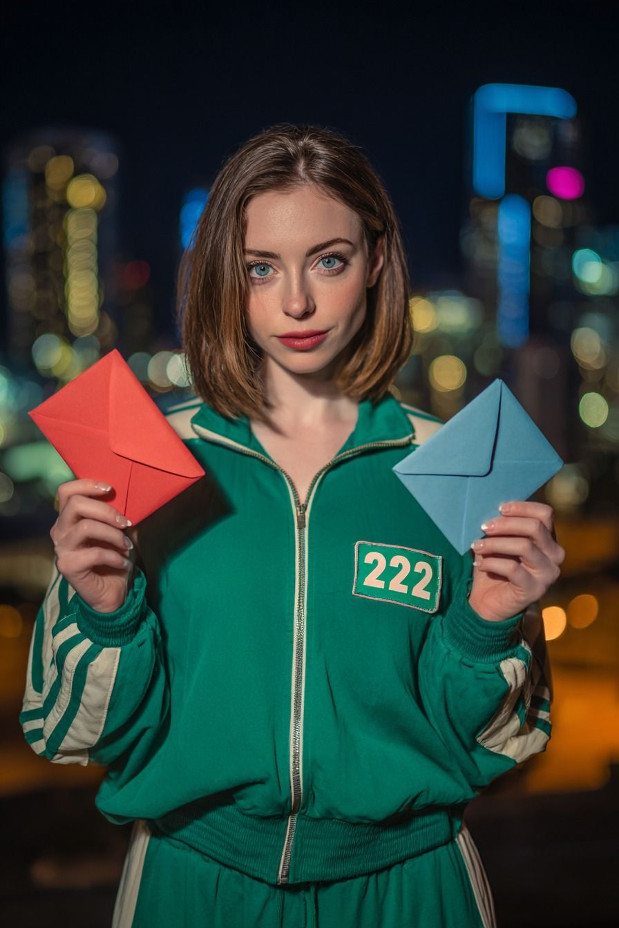 Squid Game inspired woman portrait, custom portrait from photo, vertical style