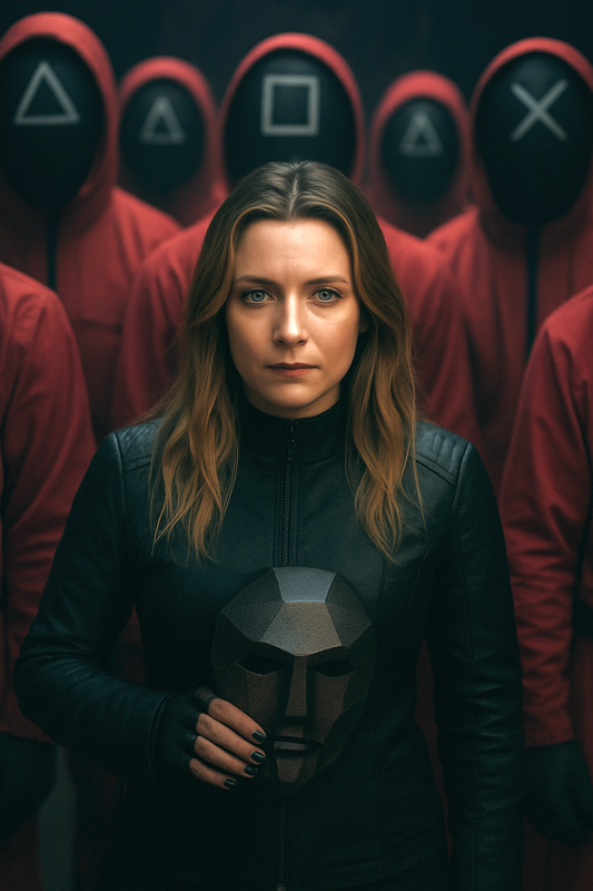 Squid Game front woman inspired custom portrait from photo in vertical format, personalized style