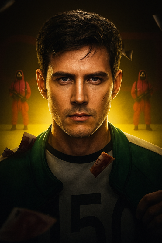 Squid Game main player inspired custom portrait from photo in vertical style, a perfect gift for him