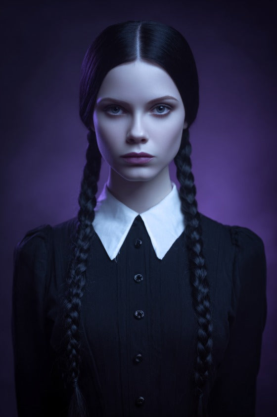 Wednesday-inspired portrait with Nevermore vibes, custom portrait from photo, vertical style.
