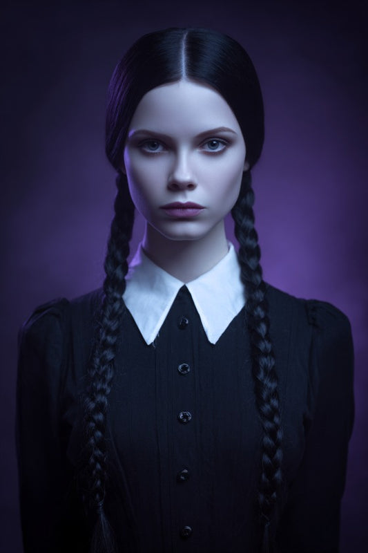 Wednesday-inspired portrait with Nevermore vibes, custom portrait from photo, vertical style.