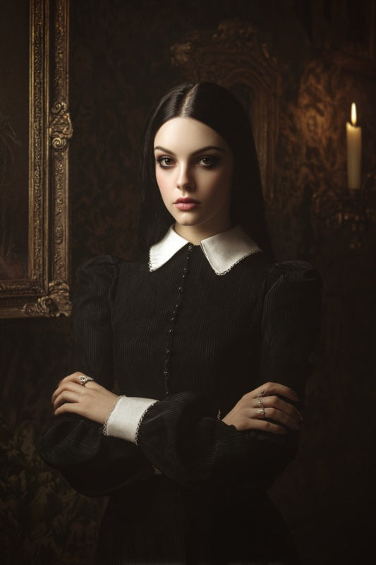 Wednesday-inspired custom portrait from photo, unique style, personalized vertical portrait