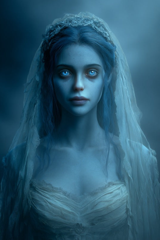Corpse Bride themed custom portrait from photo, vertical style, personalized artwork for her