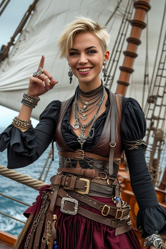 Pirate woman custom portrait from photo, vertical style personalized illustration