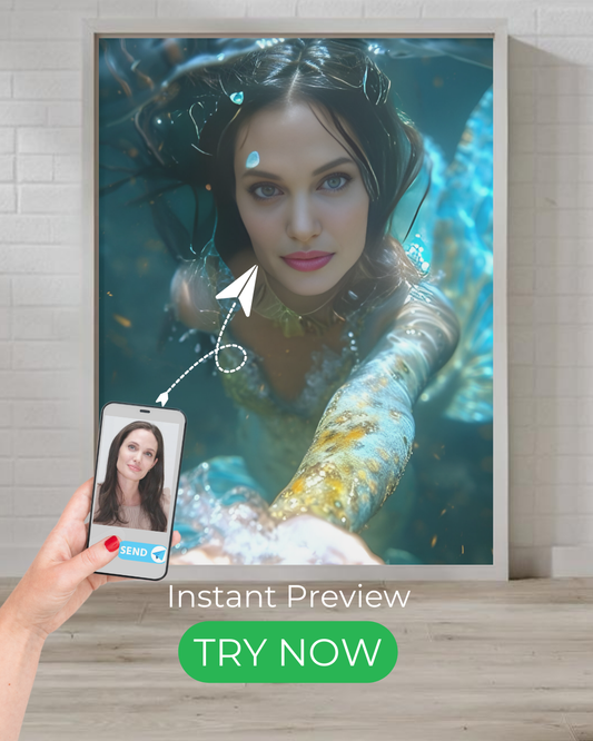 Custom mermaid portrait - Personalized underwater fantasy artwork from your photo