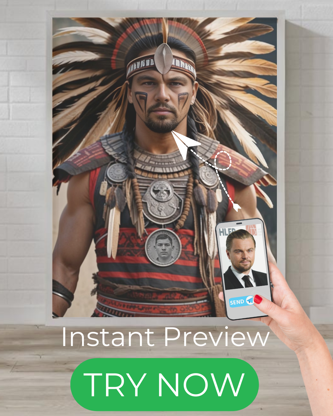 Custom Aztec warrior portrait – personalized historical artwork from your photo