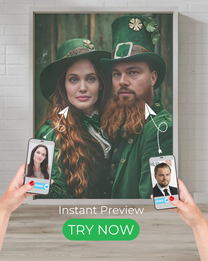 Custom Celtic portrait of a couple dressed in traditional Irish attire, inspired by folklore and heritage.