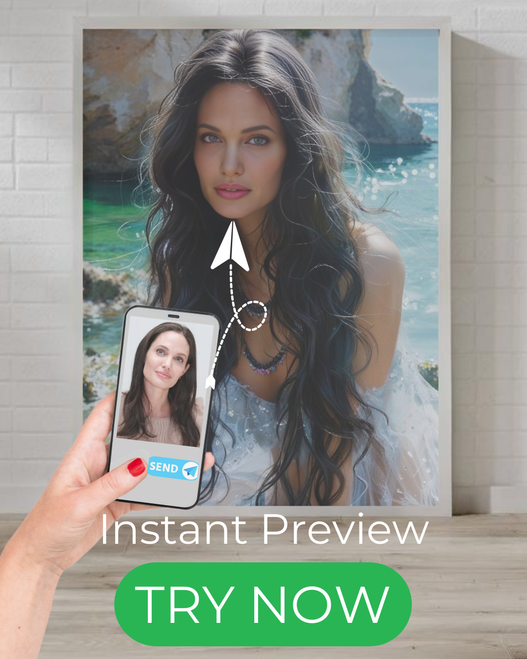 "custom portrait mermaid fantasy art ocean tail painting from your photo"
