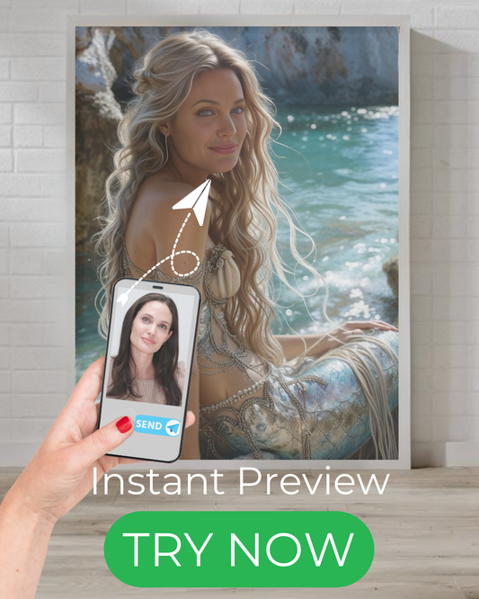Custom mermaid portrait, personalized from a photo – fantasy art, digital download or canvas print, perfect birthday gift for women and ocean lovers.