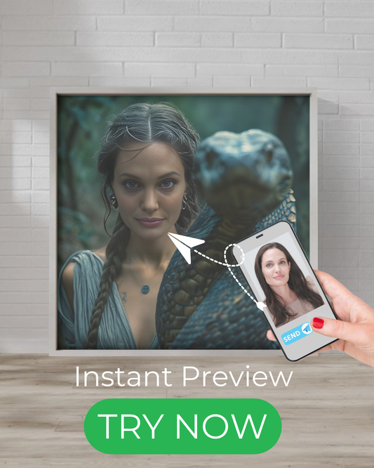 Custom fantasy portrait of a mystical enchantress with a serpent, mysterious and powerful digital artwork.