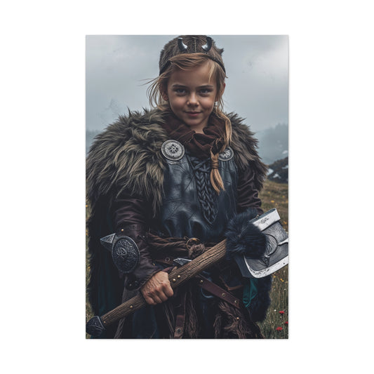 Custom portrait of a child as a fantasy style warrior with axe and fur cloak