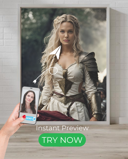 Custom fantasy warrior portrait, personalized medieval female warrior artwork, shieldmaiden digital painting, warrior queen custom gift.

