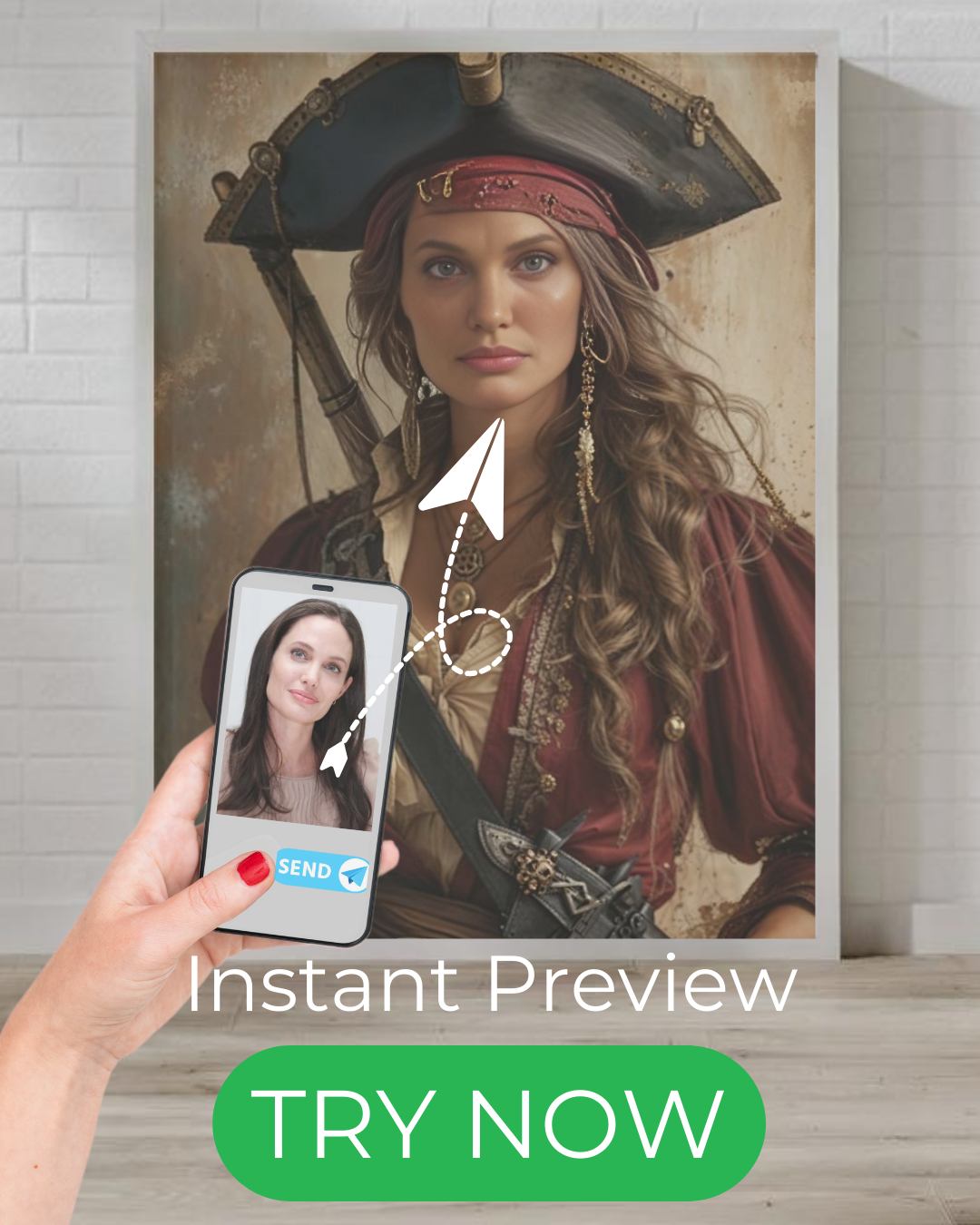 "custom portrait pirate queen female artwork with fantasy costume and sword"
