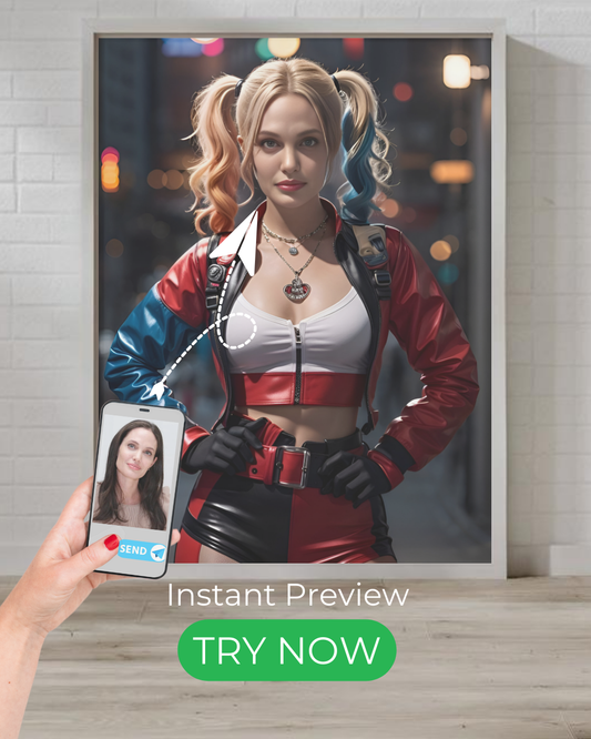 Custom villain portrait featuring a fierce antihero in a stylish outfit, perfect for cosplay and dark fantasy lovers.