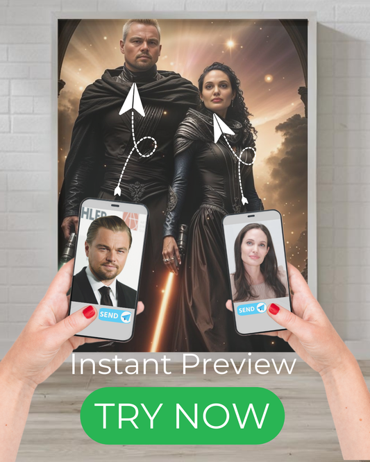 "custom portrait Jedi and Sith couple Star Wars themed art from photo"
