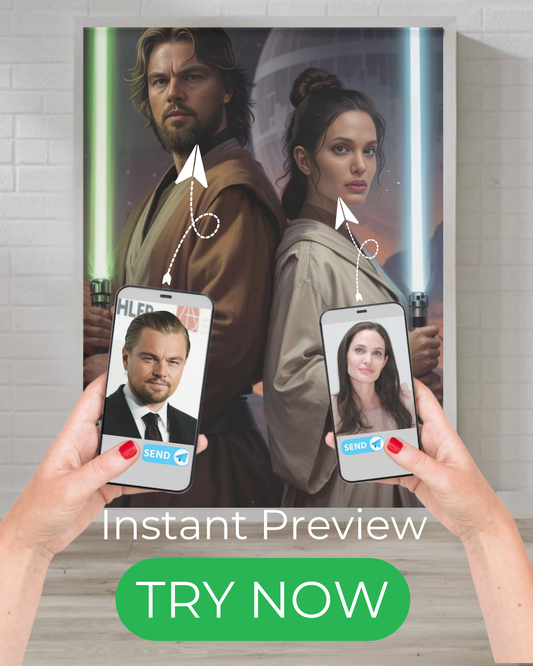"custom portrait sci-fi jedi couple fan art with lightsabers space background"
