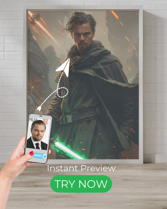 Custom Jedi portrait – transform your photo into an epic, lightsaber-wielding Jedi warrior in a sci-fi universe.