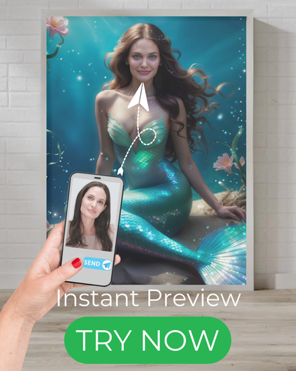 Custom portrait of a mermaid based on your photo, portrait de sirène personnalisé, fantasy artwork, cadeau pour petite amie
