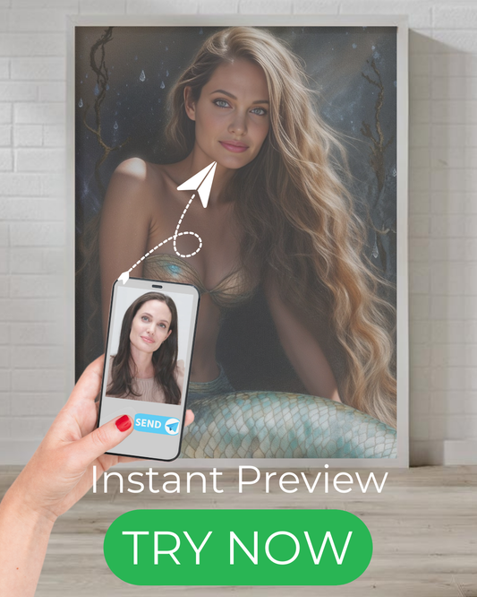 Custom mermaid portrait, personalized mermaid artwork from your photo, unique Christmas gift for her, fantasy mermaid wall art