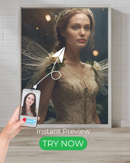 Custom Mystic Fae portrait, fantasy-inspired enchanted artwork, personalized fairy tale painting from your photo.