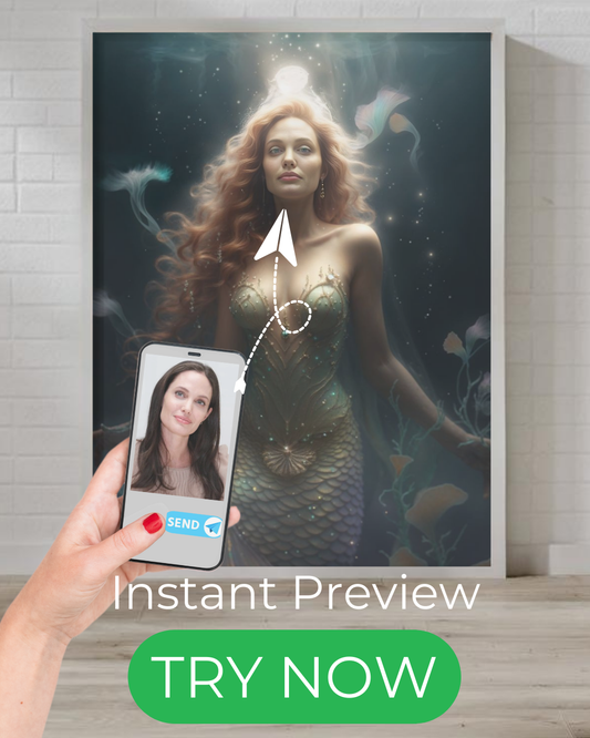 custom portrait of a mermaid created from customer photo, portrait de sirène personnalisé, birthday gift, romantic custom gift
