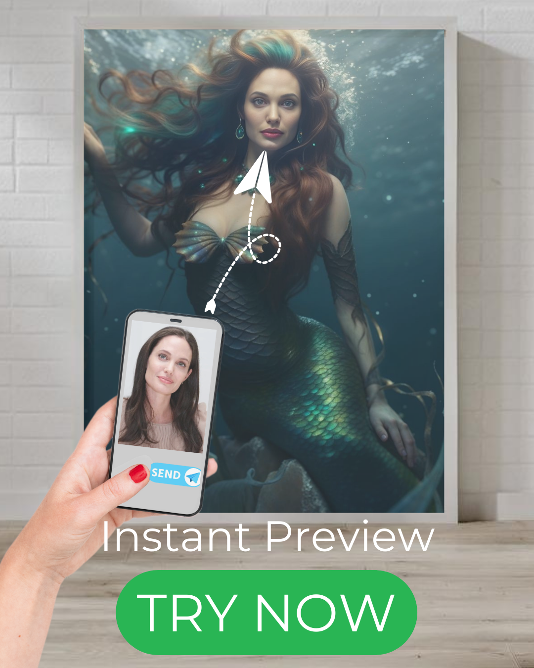 Custom portrait of a fantasy sea siren, dark mermaid artwork based on your photo, portrait de sirène personnalisé, unique birthday gift
