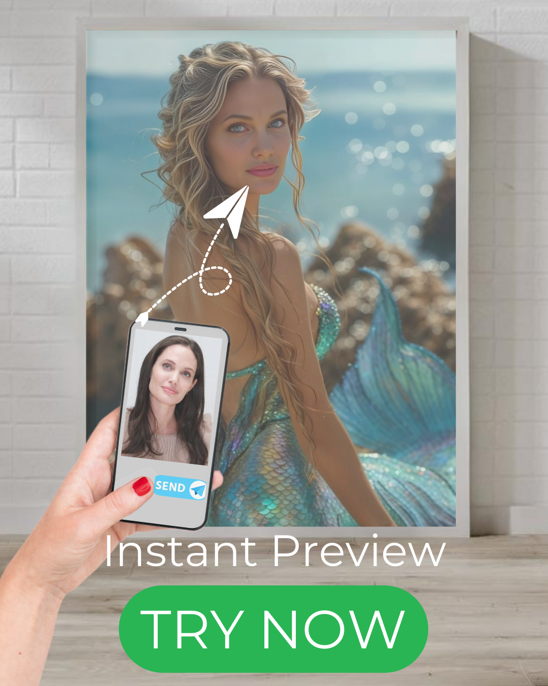 Custom mermaid portrait, personalized from a photo – fantasy art, digital download or canvas print, perfect birthday gift for women and ocean lovers.