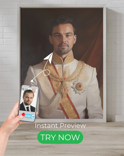 Custom portrait of a noble admiral, personalized naval officer artwork, military commander portrait, historical maritime painting gift.