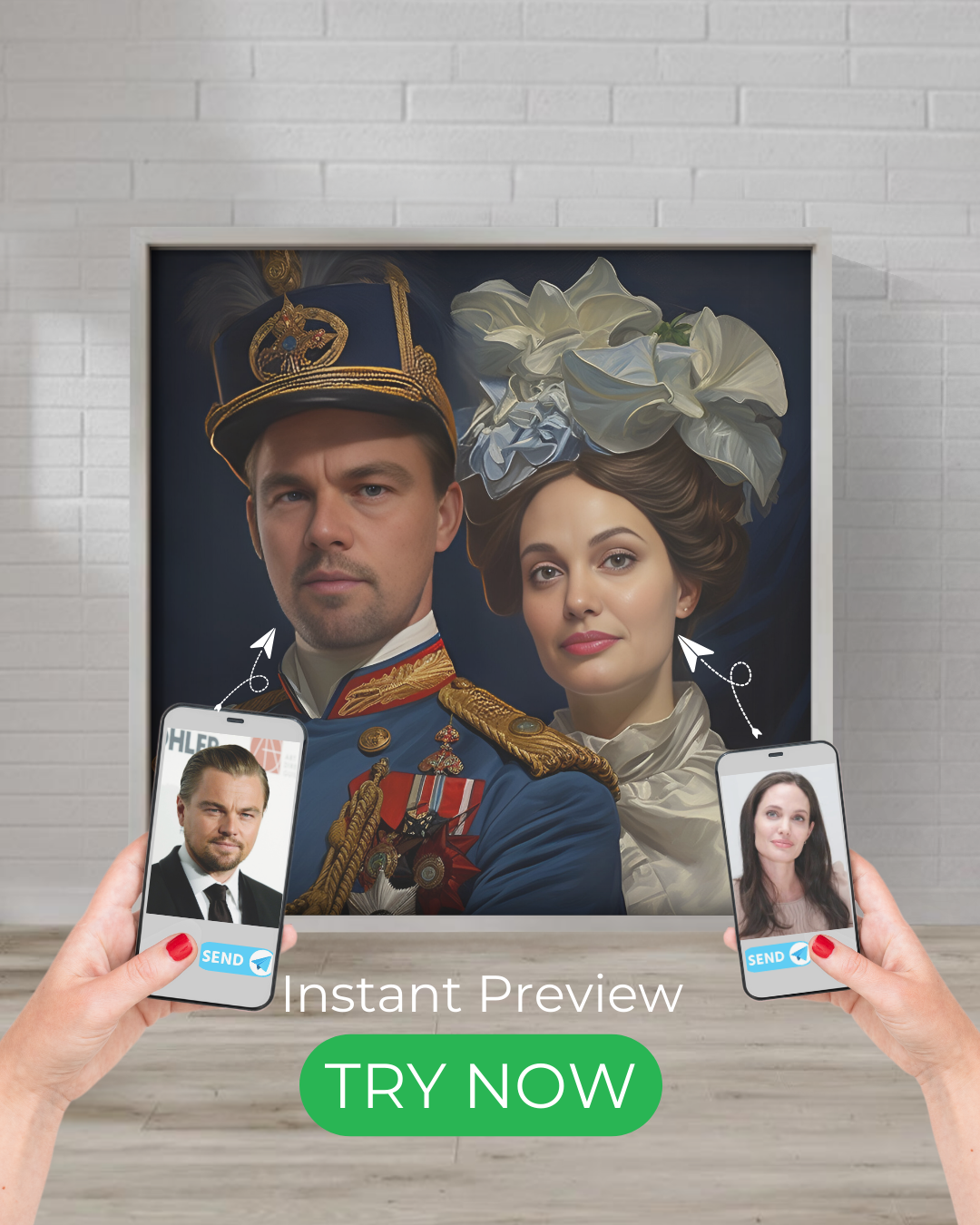 Custom aristocratic portrait featuring a noble couple dressed in regal attire. Turn your photo into a timeless royal painting.