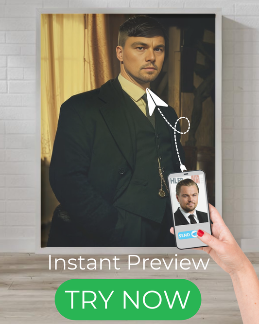 "custom portrait in 1920s Peaky Blinders gangster style with vintage suit"
