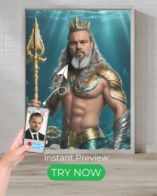 Custom ocean king portrait from photo – Regal fantasy artwork, unique personalized gift for him
