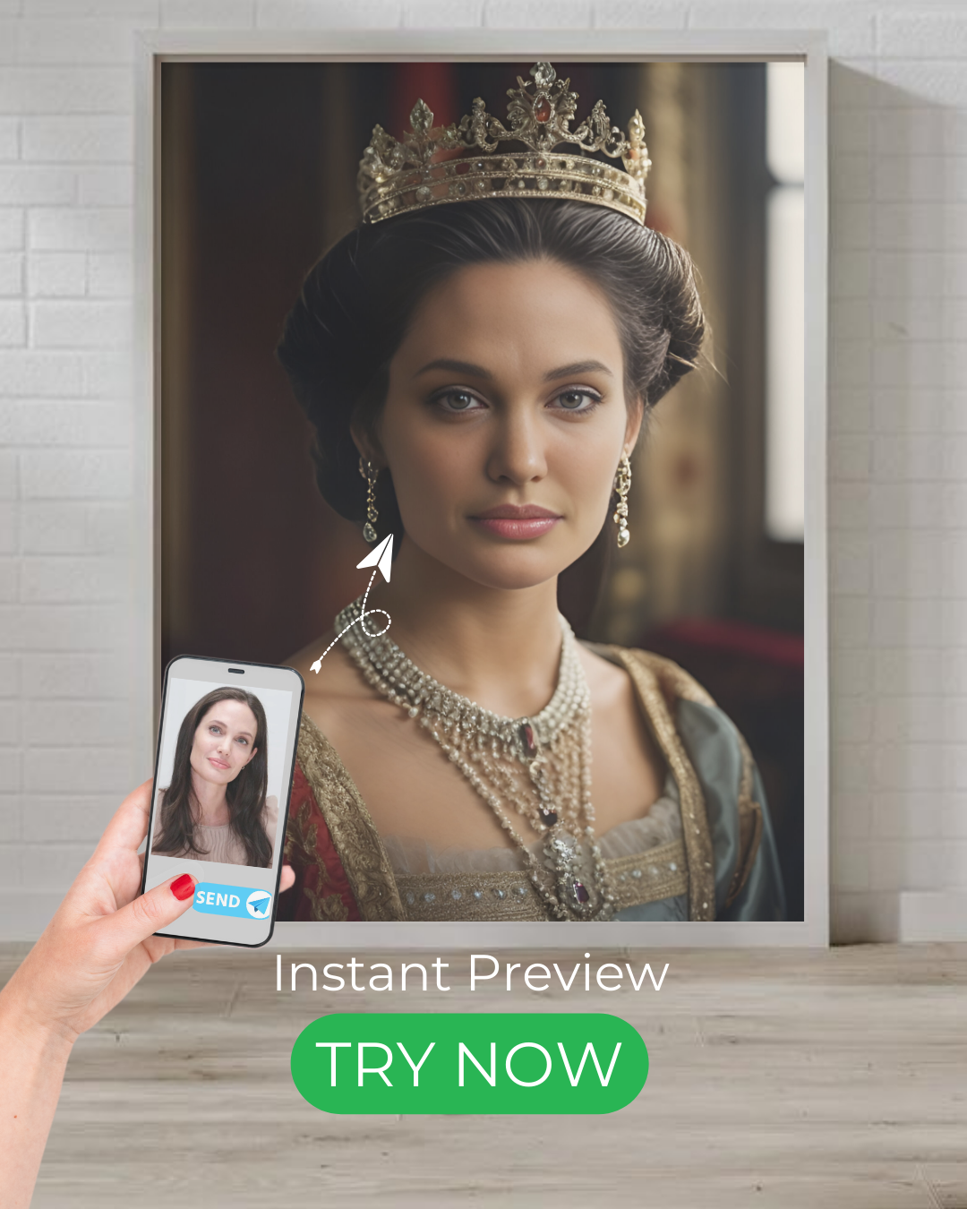 Custom regal portrait of a noblewoman in an elegant dress, designed with luxury and prestige.