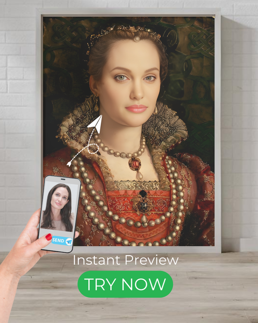 Royal elegance custom portrait - personalized Renaissance artwork. Transform your photo into a timeless noble masterpiece with an instant preview and expert artists.