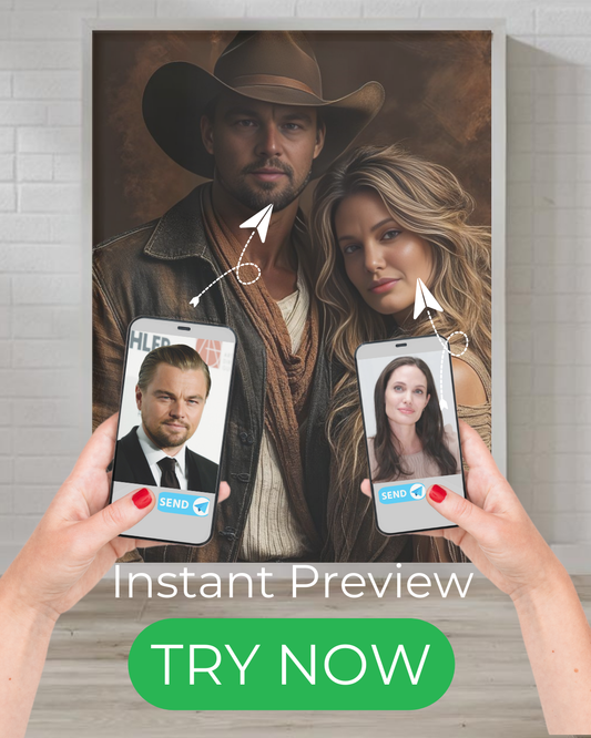 "custom portrait of cowboy couple rustic western romantic art from photo"
