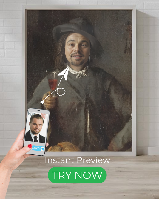 A Tavern Gentleman custom portrait featuring vintage tavern scenery, a historic aesthetic, and an old-world charm. Personalized artwork from your photo.

