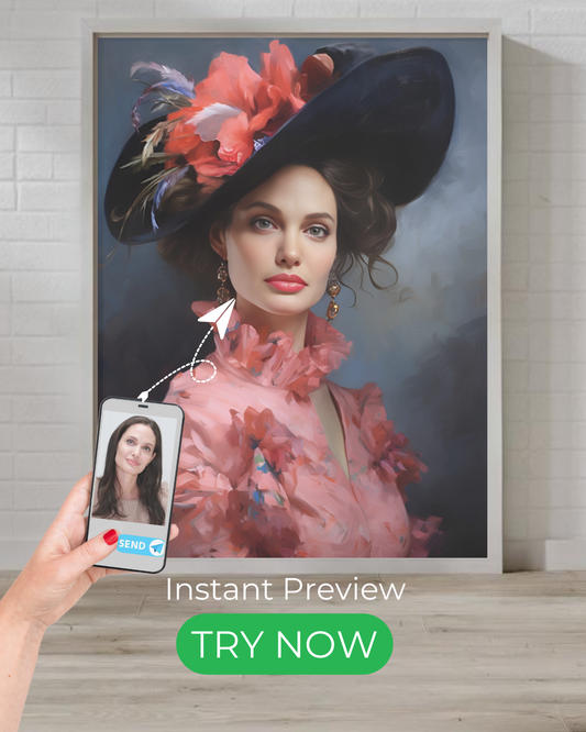 Elegant custom portrait of a sophisticated lady, refined classic artwork, personalized digital painting with timeless beauty.