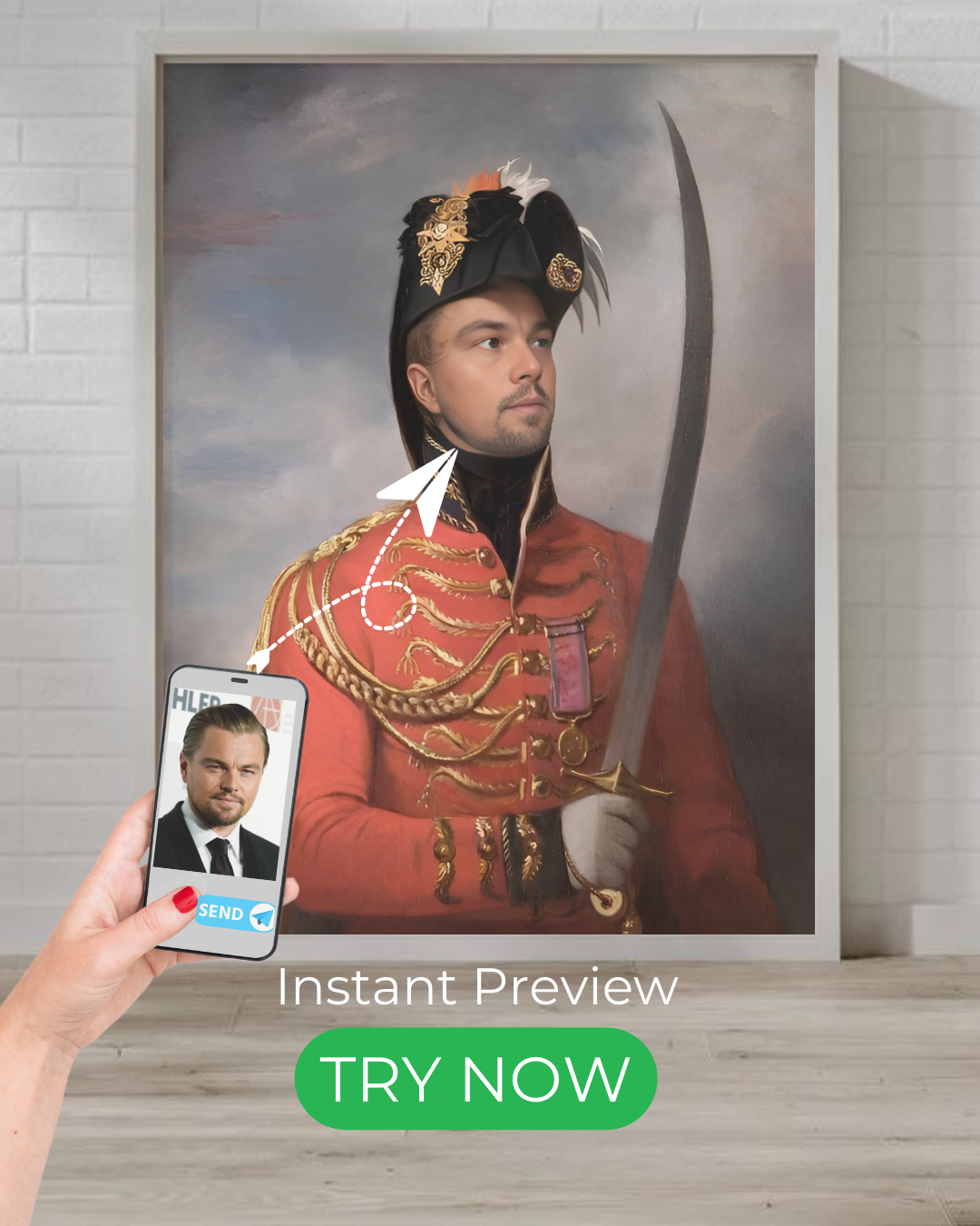Custom portrait of a military officer in historical attire, hand-painted digital artwork, perfect for historical and regal-themed wall decor.