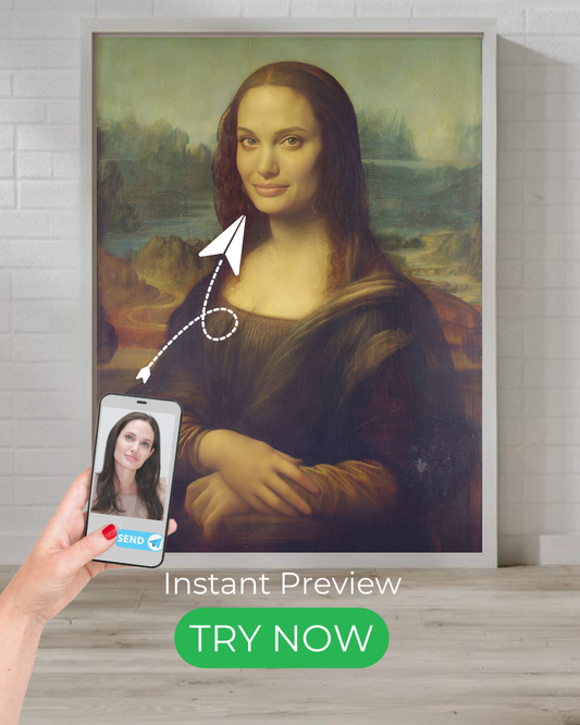 A custom Mona Lisa-style portrait featuring a person reimagined in the iconic Renaissance artwork, blending classic elegance with historical charm.

