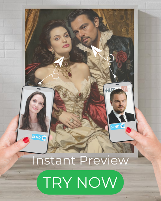 Custom vampire couple portrait featuring gothic, Victorian-inspired outfits and dark fantasy aesthetics, transformed from your photo.