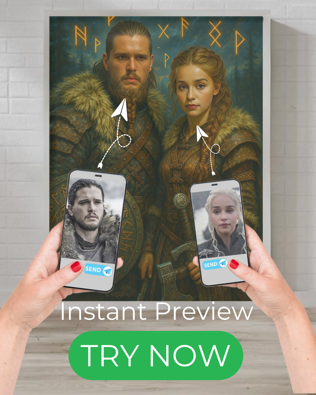 Custom fantasy style Viking portrait from photo, personalized gift for him and her