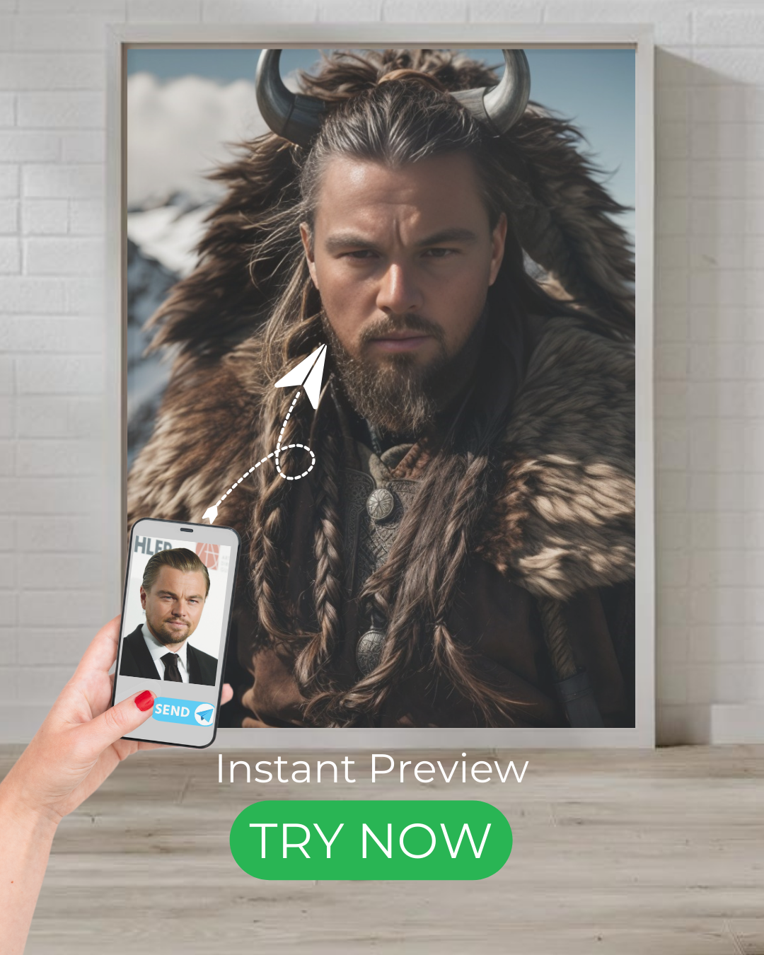 Custom Viking warrior portrait – personalized Norse artwork featuring a fierce Viking chief or shieldmaiden from your photo.