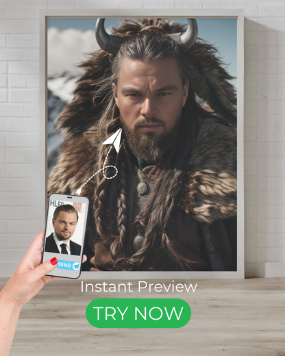 Custom Viking warrior portrait – personalized Norse artwork featuring a fierce Viking chief or shieldmaiden from your photo.