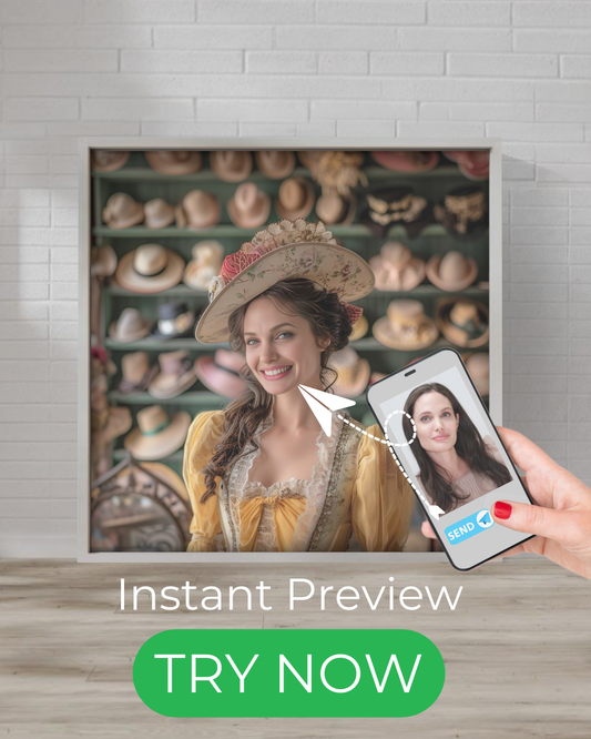 Custom vintage portrait featuring a stylish Victorian-era woman, transformed into a timeless, personalized artwork with elegant period details.