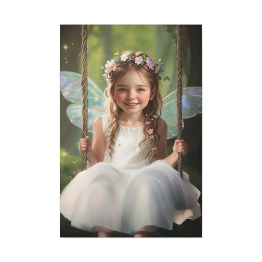 Custom fairy portrait of a girl on a swing with wings, in a fantasy style