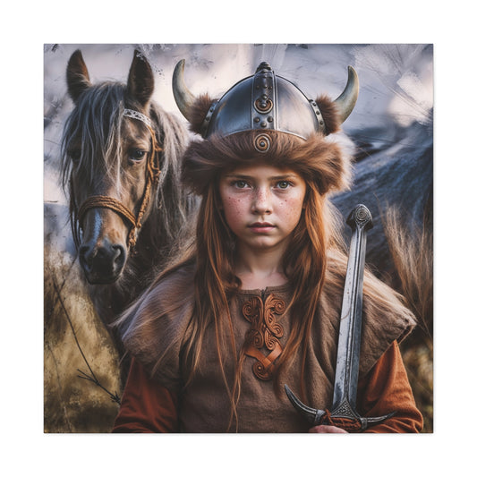 Young Custom Viking portrait featuring a fierce warrior with a sword, perfect personalized Norse-themed artwork.